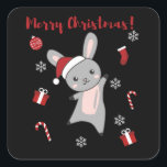 Bunny Merry Christmas Winter Animals Rabbits Quadratischer Aufkleber<br><div class="desc">The rabbit for Christmas with fairy lights. Funny animals with gifts and snow to the holidays. Also funny for Christmas in July. Hasen are sweet animals and perfect for Christmas.</div>
