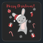 Bunny Merry Christmas Winter Animals Rabbits Quadratischer Aufkleber<br><div class="desc">The rabbit for Christmas with fairy lights. Funny animals with gifts and snow to the holidays. Also funny for Christmas in July. Hasen are sweet animals and perfect for Christmas.</div>