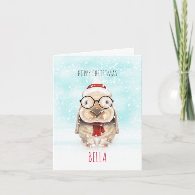 Bunny mignon personnalisé, carte de Noël pour enfa (Devant)