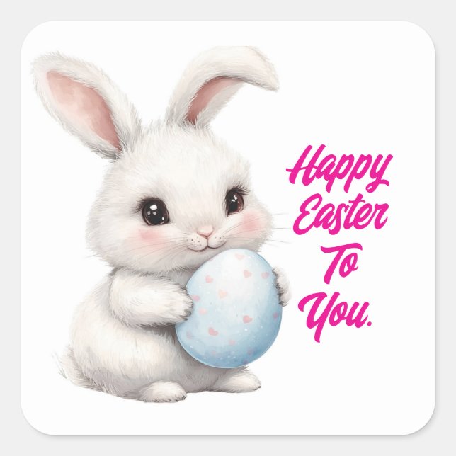 Bunny mit Eierhechaufkleber Quadratischer Aufkleber (Vorderseite)