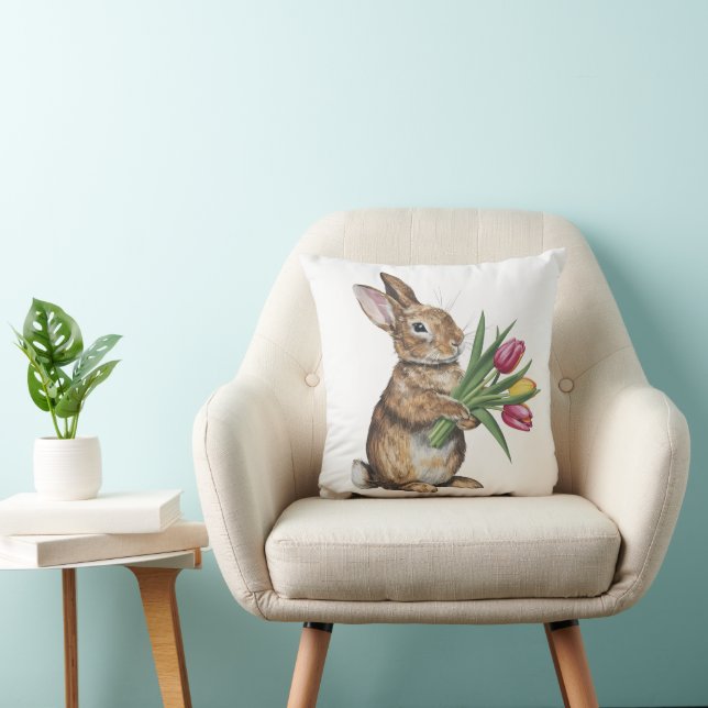 Bunny mit Tulip Bouquet Kissen (Stuhl )