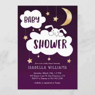Bunny Moon Stars Lila Gold Baby Dusche Einladung