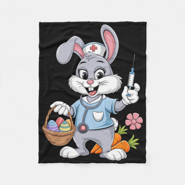 Bunny Nurse Easter Day Stethoscope Rabbit Scrub To Fleecedecke (Vorderseite)