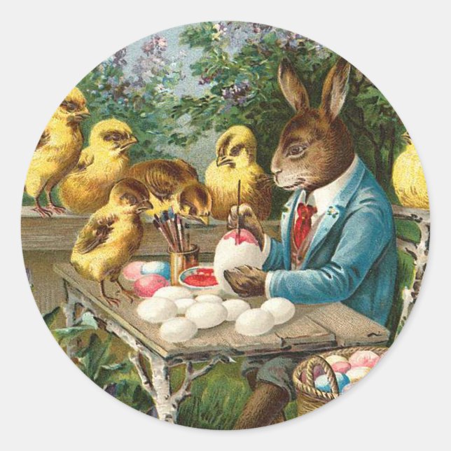 Bunny Painting Ostereier Vintag Runder Aufkleber (Vorderseite)