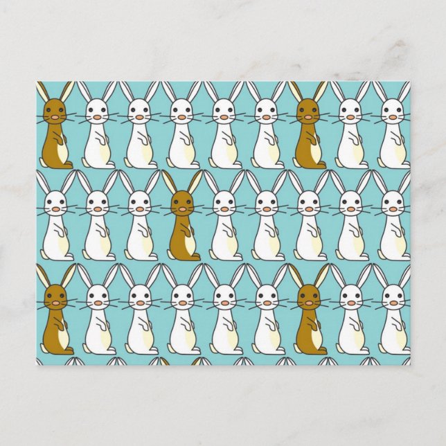Bunny Parade Blue - Brown and White Bunbun Postkarte (Vorderseite)