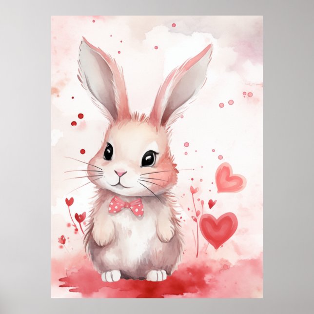 Bunny Pastel mit Herzen Poster (Vorne)