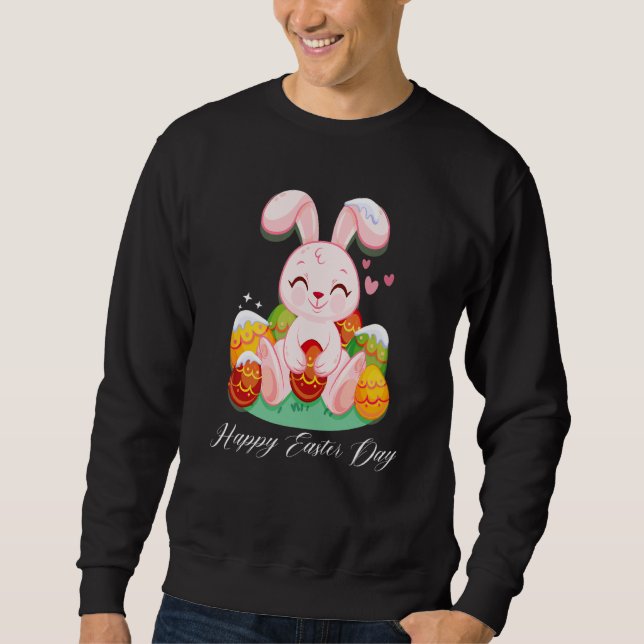 Bunny Pastel Spring Hunt Eggs Rabbit Happy Osterfe Sweatshirt (Vorderseite)