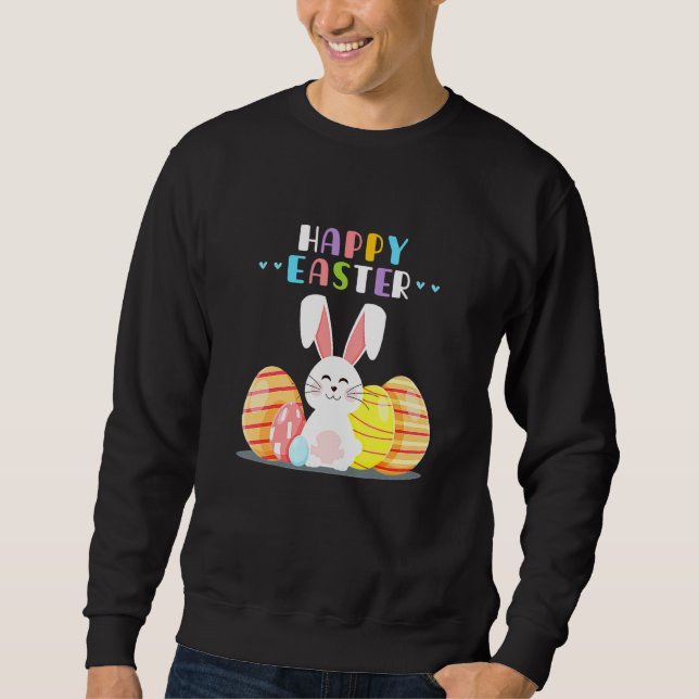 Bunny Pastel Spring Hunt Eggs Rabbit Happy Osterfe Sweatshirt (Vorderseite)