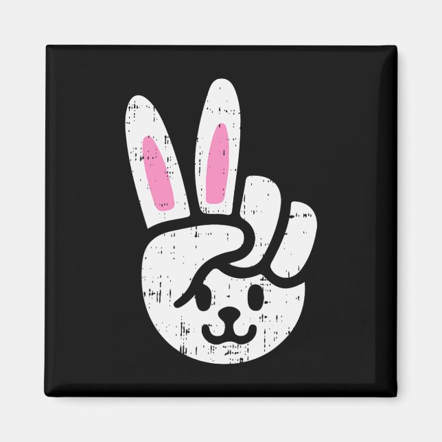 Bunny Peace Sign Oaster Fun Rabbit Spring Men Wome Magnet (Vorne)