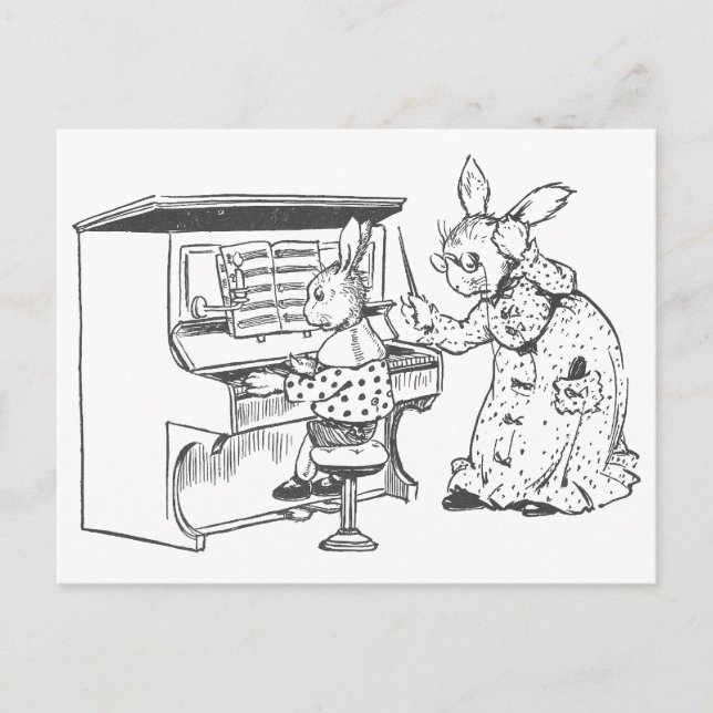 Bunny Piano Lehrer & Ihr Student Postkarte (Vorderseite)
