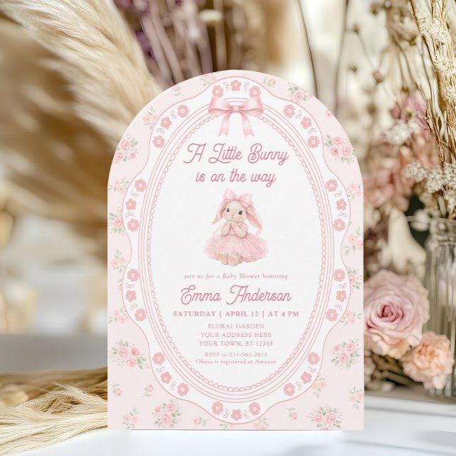 Bunny Pink Bow Floral Baby Shower Invitation (Créateur téléchargé)