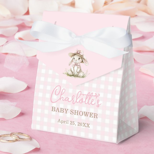 Bunny Pink Bow Gingham Baby Shower Geschenkschachtel (Hochzeit)
