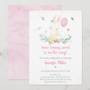 Bunny Pink Gold Floral Girl Kinderdusche Einladung