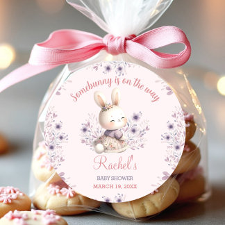 Bunny Pink Lila Spring Floral Girl Babydusche Runder Aufkleber