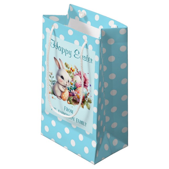 Bunny Polka Dot Border Oaster Kleine Geschenktüte (Vorderseite Schrägansicht)