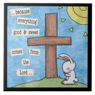 Bunny Prays am Kreuz Fliese