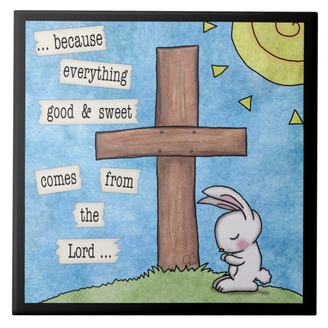 Bunny Prays am Kreuz Fliese (Vorderseite)