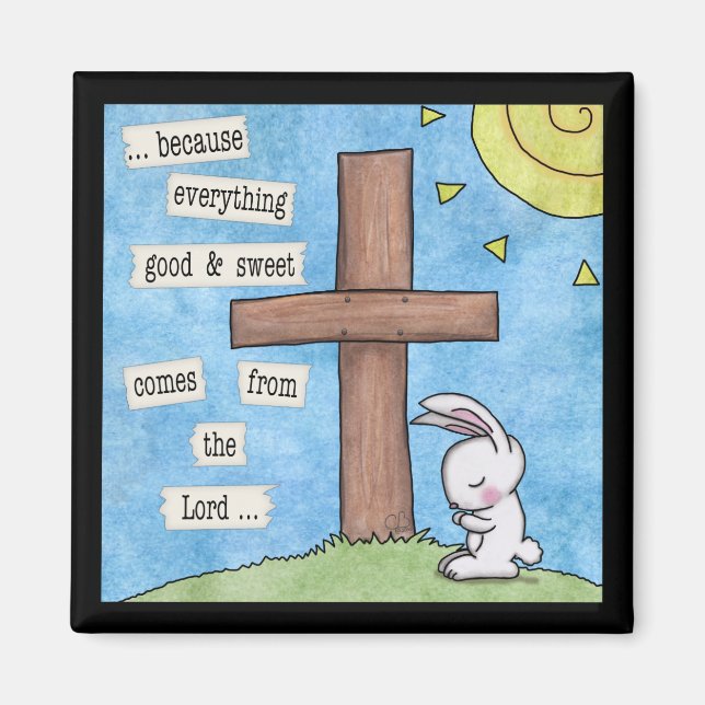 Bunny Prays am Kreuz Magnet (Vorne)