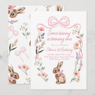 Bunny première invitation fleur sauvage d'annivers