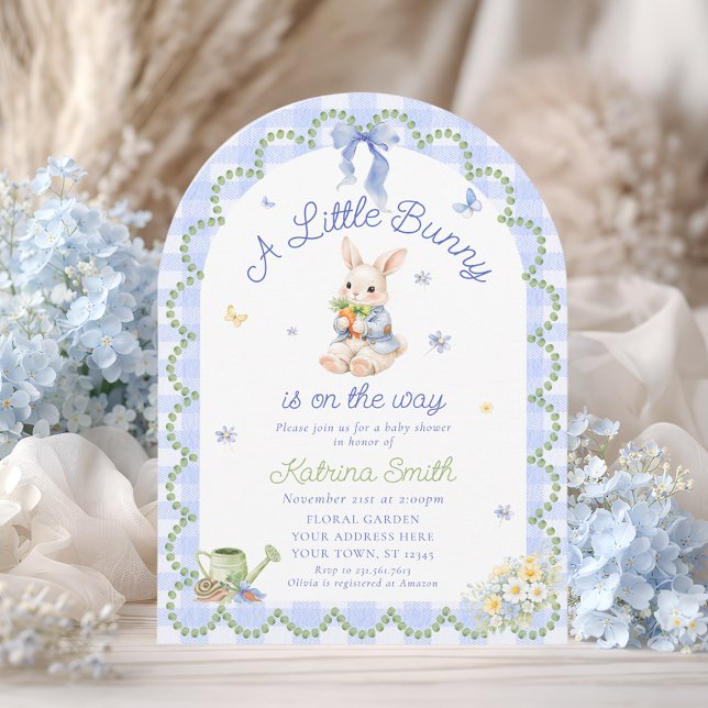 Bunny Pretty Rabbit Gingham Baby Shower Invitation Einladung (Von Creator hochgeladen)