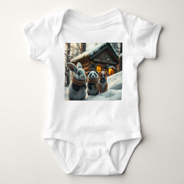 Bunny, puppy front & space neon Easter bunny back  Baby Strampler (Vorderseite)