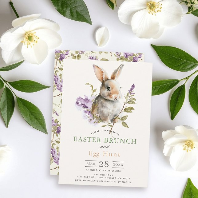 Bunny Purple Lilac Floral Easter Brunch Einladung (Von Creator hochgeladen)