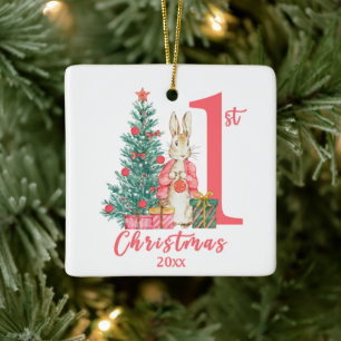 Bunny Rabbit 1. Weihnachtsfeiertag Rosa Feiertag Keramikornament
