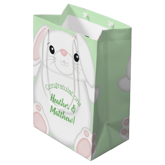 Bunny Rabbit Baby Dusche Mittlere Geschenktüte (Rückseite Schrägansicht)