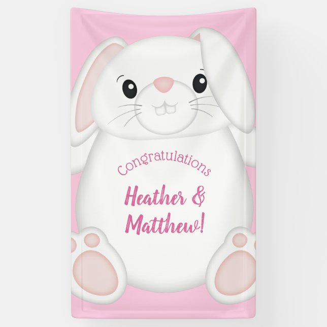 Bunny Rabbit Baby Dusche Pink Banner (Vertikal)