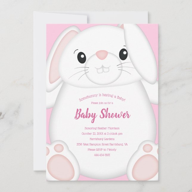 Bunny Rabbit Baby Dusche Pink Einladung (Vorderseite)