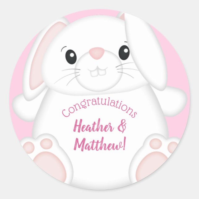 Bunny Rabbit Baby Dusche Pink Runder Aufkleber (Vorderseite)