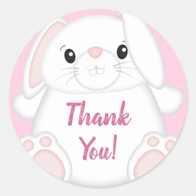 Bunny Rabbit Baby Dusche Pink Runder Aufkleber (Vorderseite)