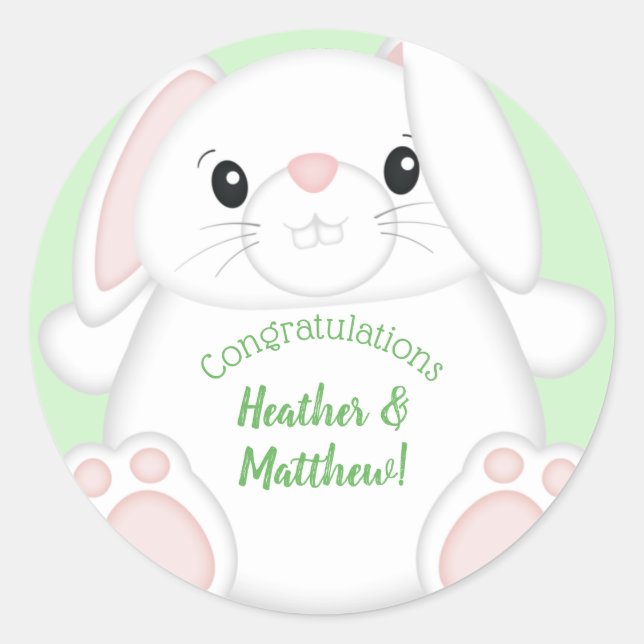 Bunny Rabbit Baby Dusche Runder Aufkleber (Vorderseite)