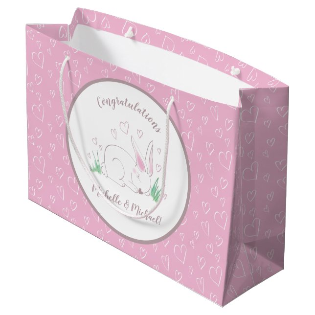 Bunny Rabbit Baby Shower Woodland Tiere Große Geschenktüte (Rückseite Schrägansicht)