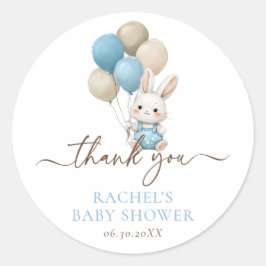 Bunny Rabbit Balloons | Blue Baby Boy Dusche Runder Aufkleber