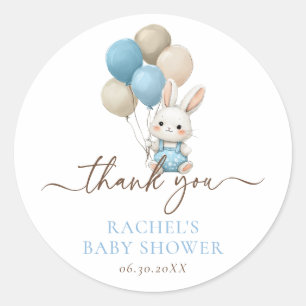 Bunny Rabbit Balloons   Blue Baby Boy Dusche Runder Aufkleber