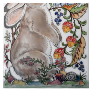 Bunny Rabbit Bird Hübscher Blumenmoor Fliese
