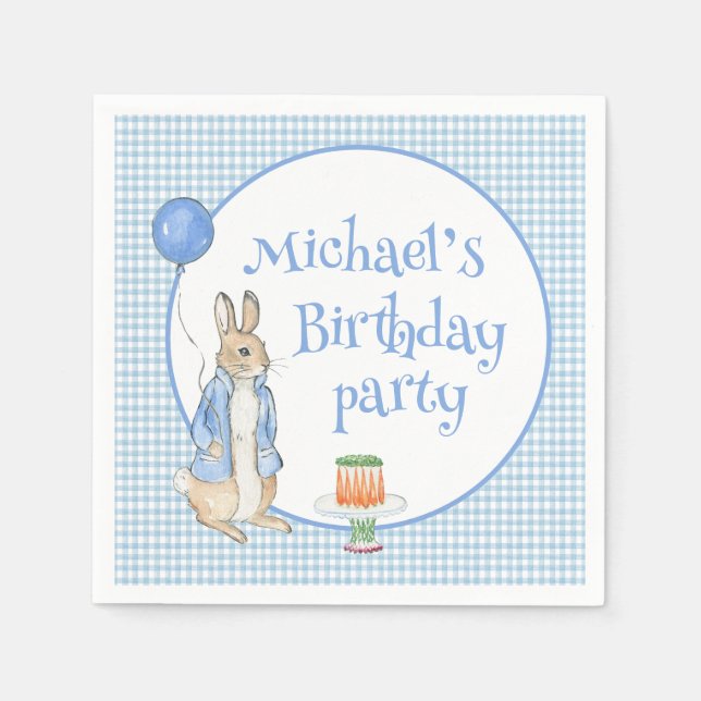 Bunny Rabbit Blue Birthday Party Serviette (Vorderseite)