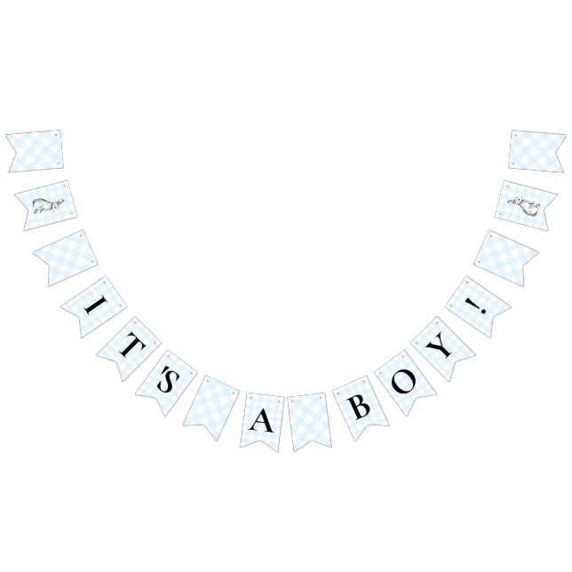 Bunny Rabbit Blue Gingham Baby Dusche Jagd Wimpelkette (Alle)