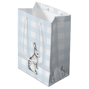 Bunny Rabbit Blue Gingham Gift Bag Mittlere Geschenktüte