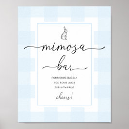 Bunny Rabbit Blue Gingham Mimosa Bar Sign Poster