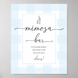 Bunny Rabbit Blue Gingham Mimosa Bar Sign Poster