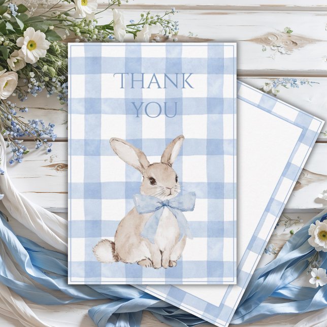 Bunny Rabbit Blue Plaid Vintage  Dankeskarte (Von Creator hochgeladen)