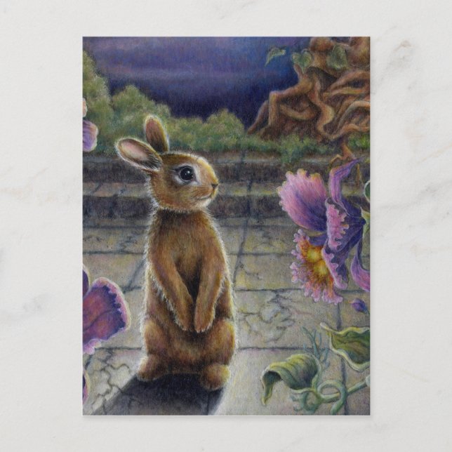Bunny Rabbit & Blume Night Dreaming Postkarte (Vorderseite)