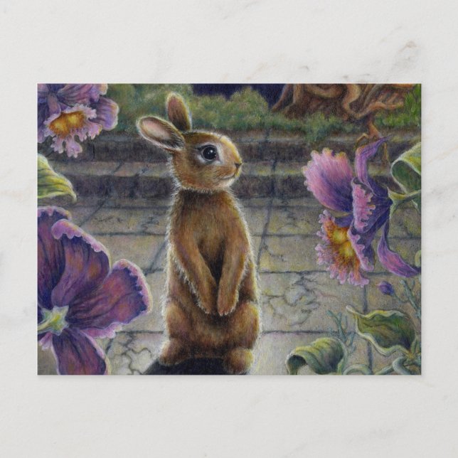 Bunny Rabbit & Blume Night Dreaming Postkarte (Vorderseite)
