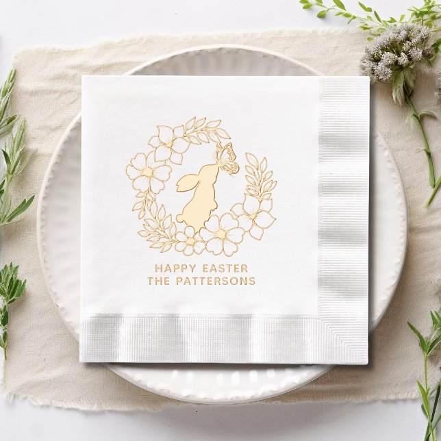 Bunny Rabbit Butterfly Floral Wreath Happy Oaster Servietten Mit Folie (Von Creator hochgeladen)