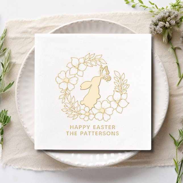 Bunny Rabbit Butterfly Floral Wreath Happy Oaster Servietten Mit Folie (Von Creator hochgeladen)