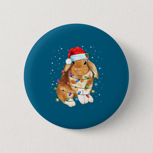 Bunny Rabbit Christmas Lights Santa Hat Funny Xmas Button (Vorderseite)