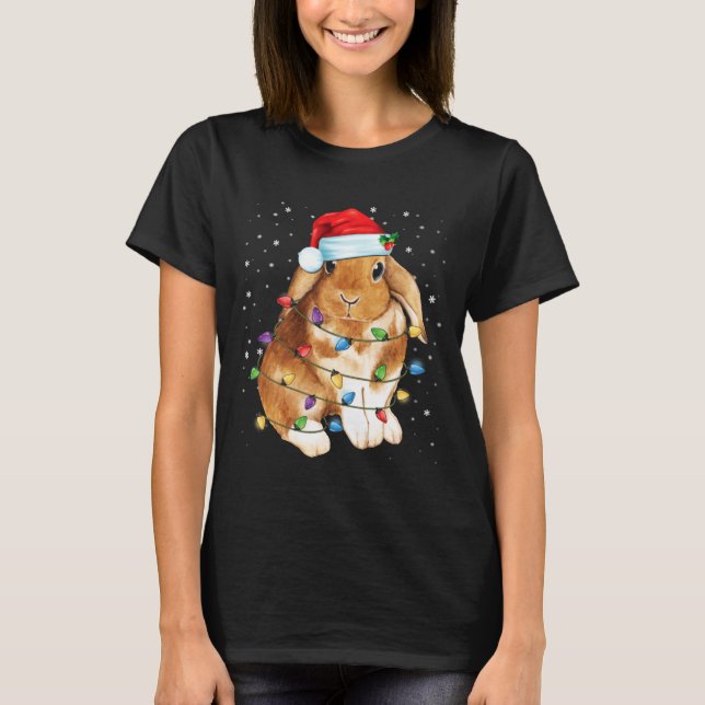 Bunny Rabbit Christmas Lights Santa Hat Funny Xmas T-Shirt (Vorderseite)