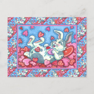 BUNNY RABBIT & COLORFUL HERZEN REGENWERTE FEIERTAGSPOSTKARTE